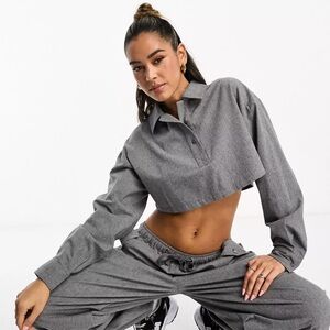 ASOS Brushed Grey Cropped Long Sleeve Top